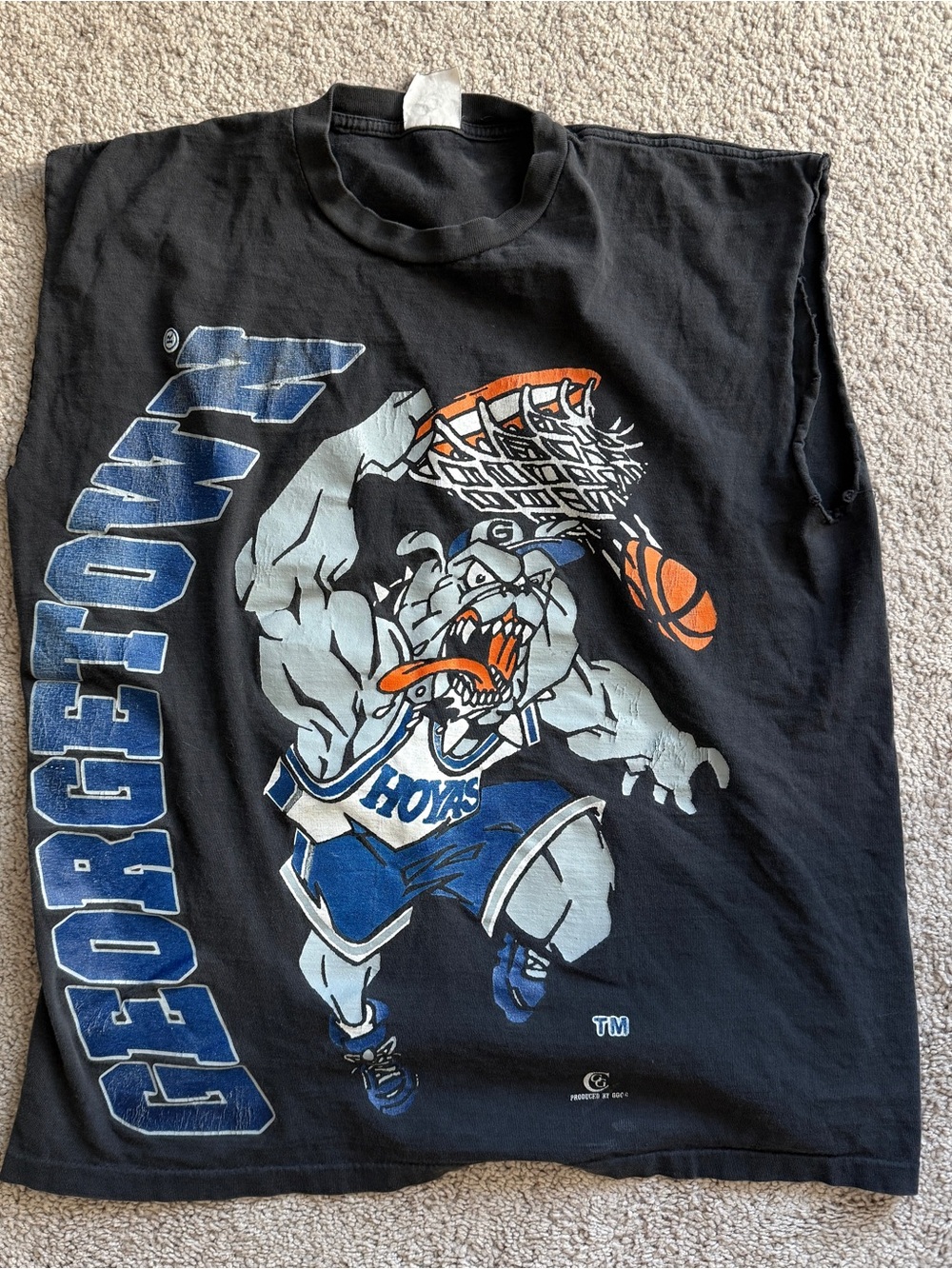 Vintage Georgetown Hoyas Bulldog Basketball Cut Off Tank Shirt XL USA NCAA